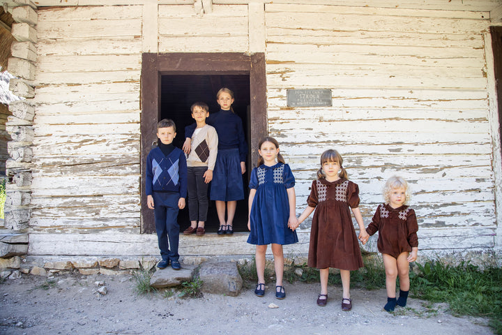 BDR982 INTRICATE SMOCKED CORD DRESS - NAVY
