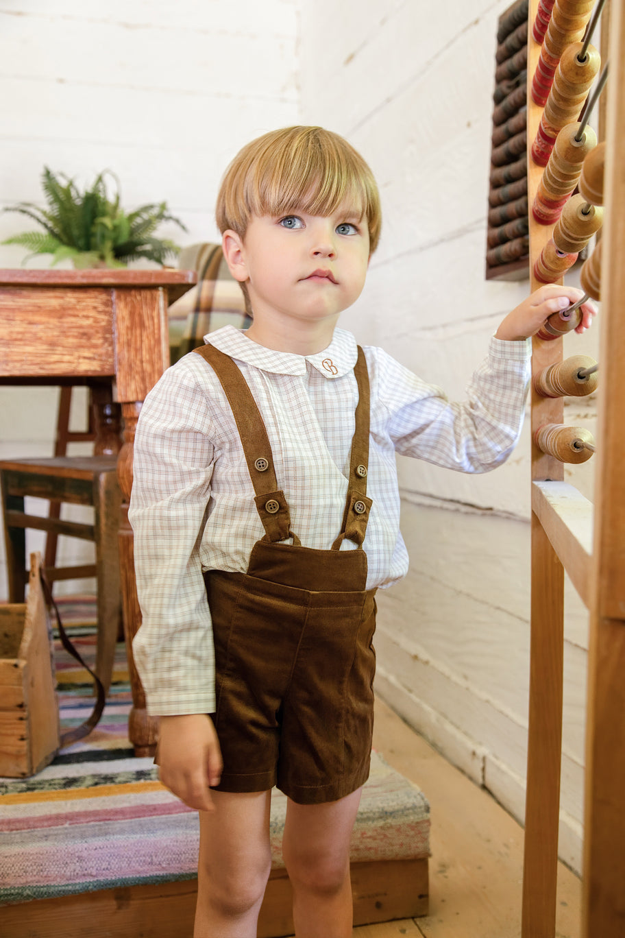 BSH908 PETER PAN COLLARED PLAID SHIRT - RUST