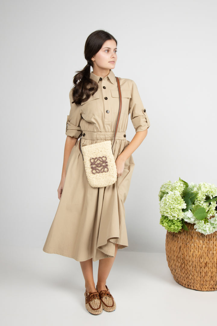 HDR713 FOLD UP SLEEVE DRESHORT SLEEVE-STONE