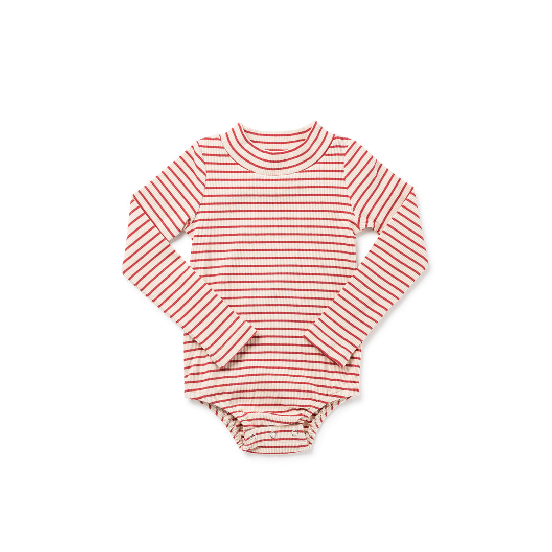 1218 Mockneck Onesie - Brick Stripe