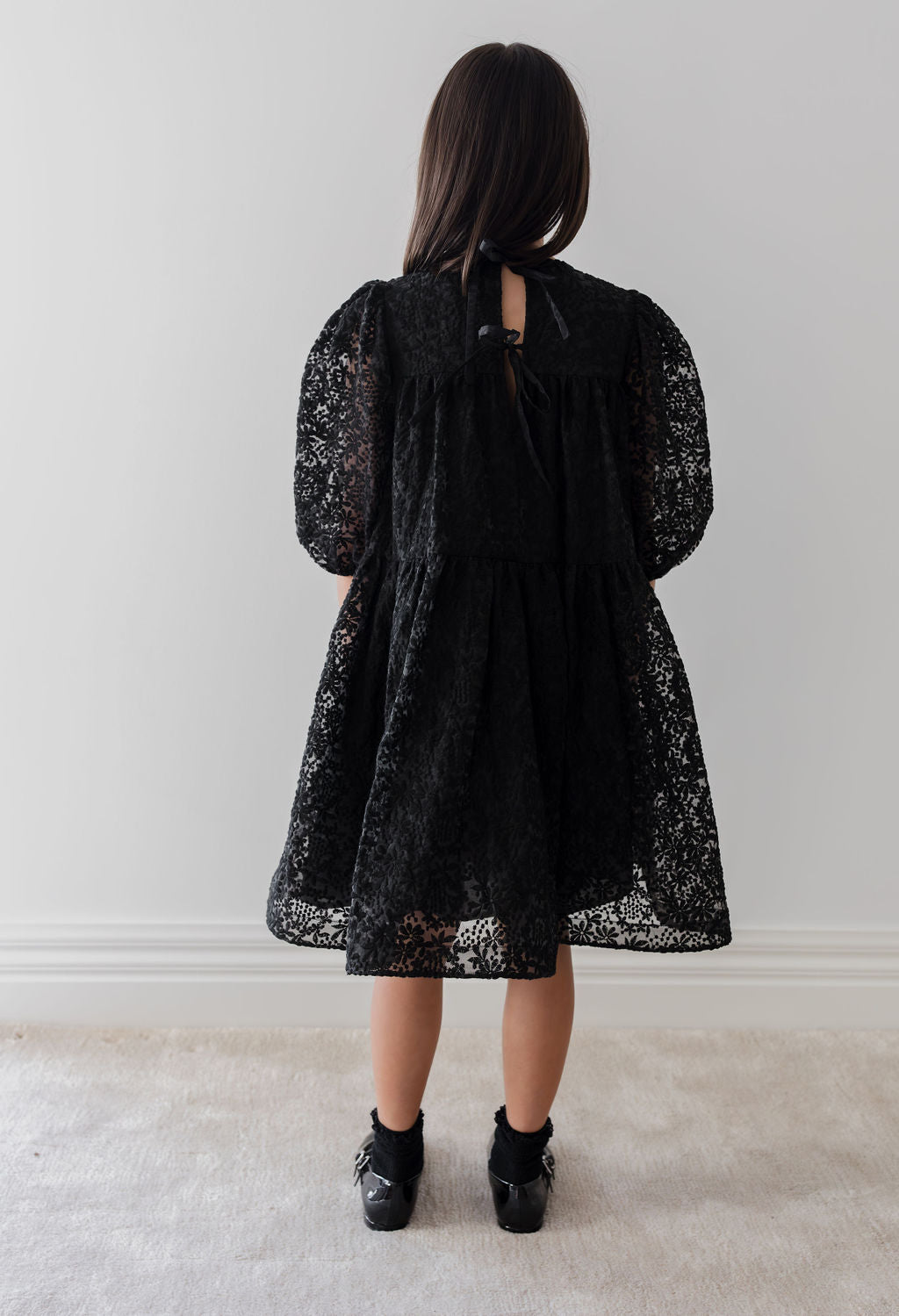 1225B-Mauve Embroidered Organza Babydoll Dress-Black