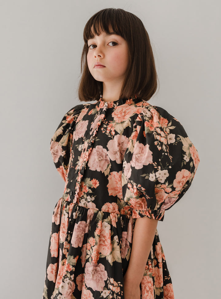1228-Vintage Bloom Poplin Babydoll Dress-Print