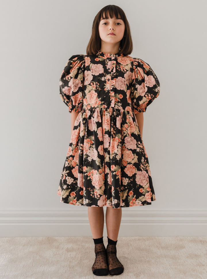 1228-Vintage Bloom Poplin Babydoll Dress-Print