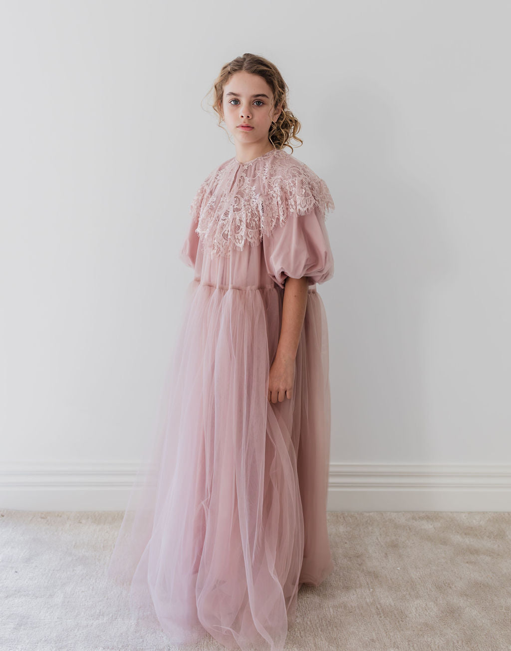 1232B-CUSTOM Lace Collar Tulle Midi Dress-Mauve whoopikids 1232B-CUSTOM Lace Collar Tulle Midi Dress-Mauve whoopikids
