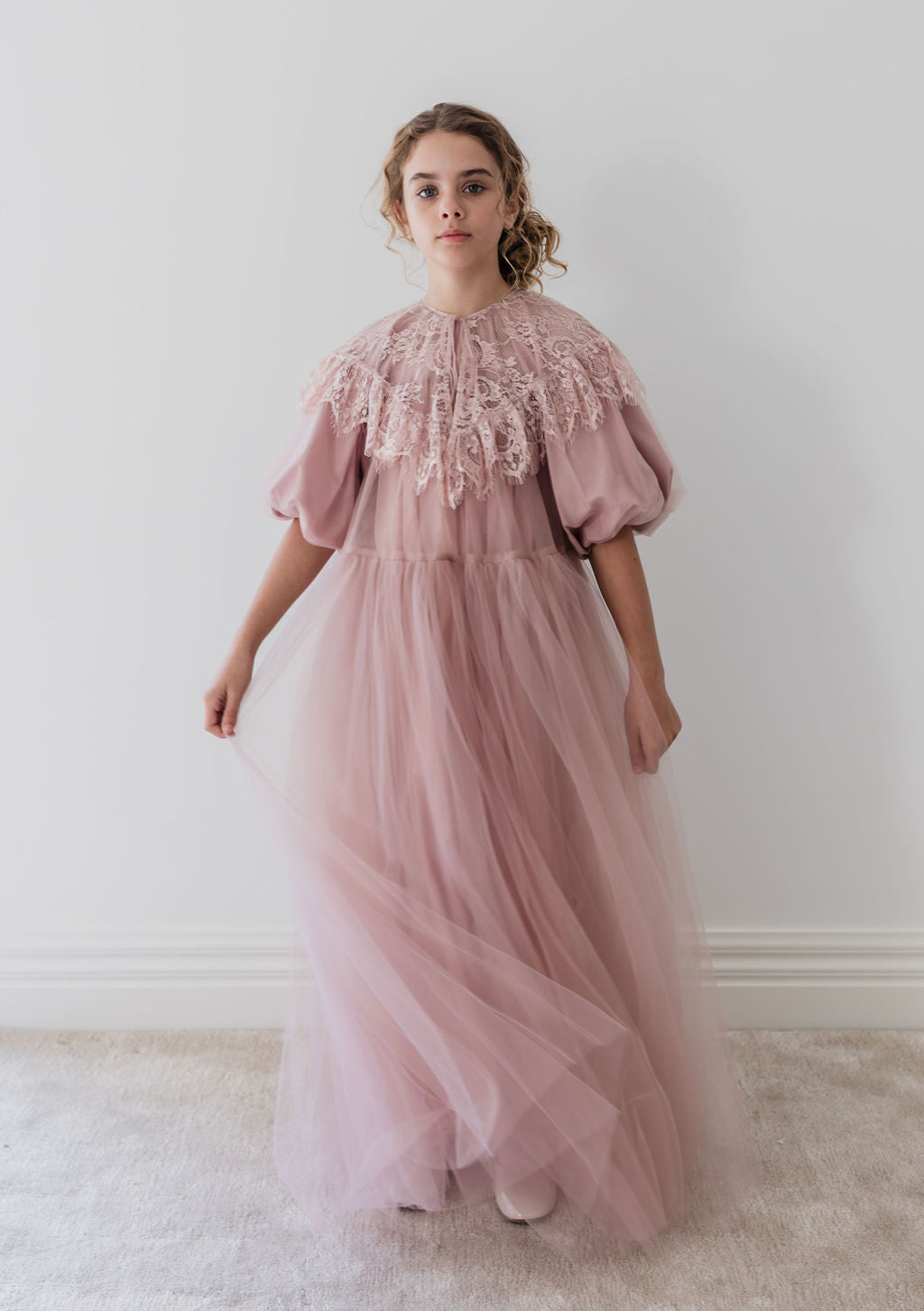 1232B-CUSTOM Lace Collar Tulle Midi Dress-Mauve 1232B-CUSTOM Lace Collar Tulle Midi Dress-Mauve