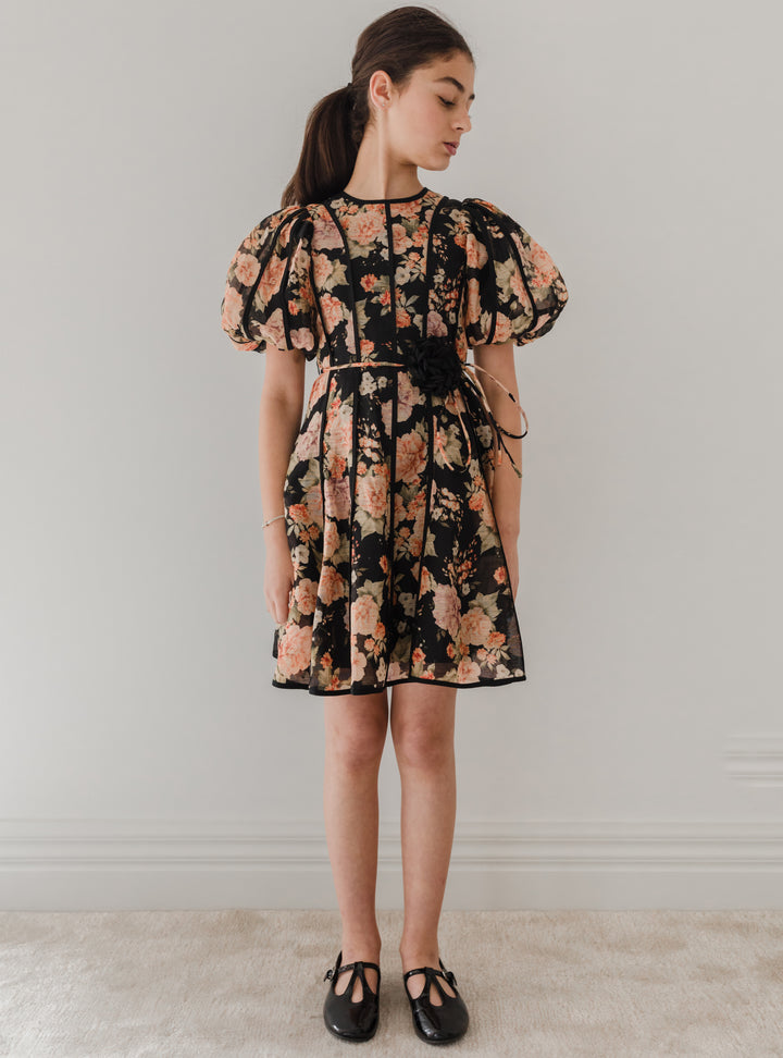 1234-Linen Panel Dress-Vintage Bloom Print