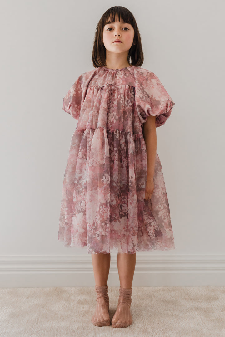 1249B-Hydrangea Printed Tulle Dress 3/4 SLV