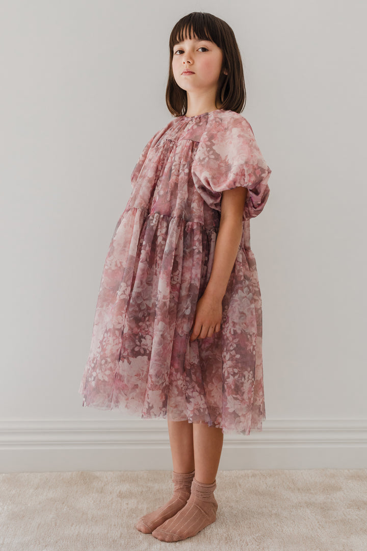 1249B-Hydrangea Printed Tulle Dress 3/4 SLV