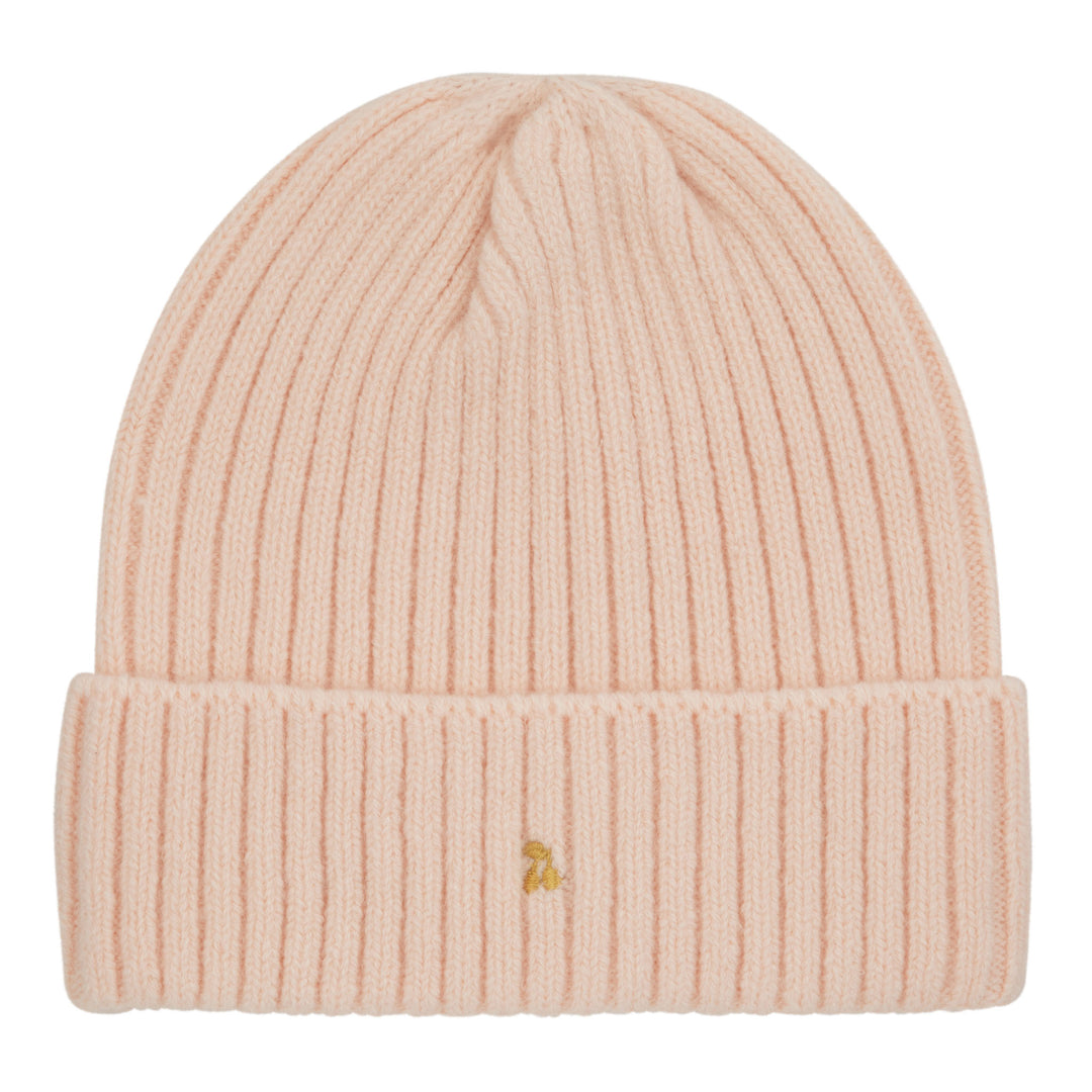 Gold thread embroidered ribbed beanie-Pink