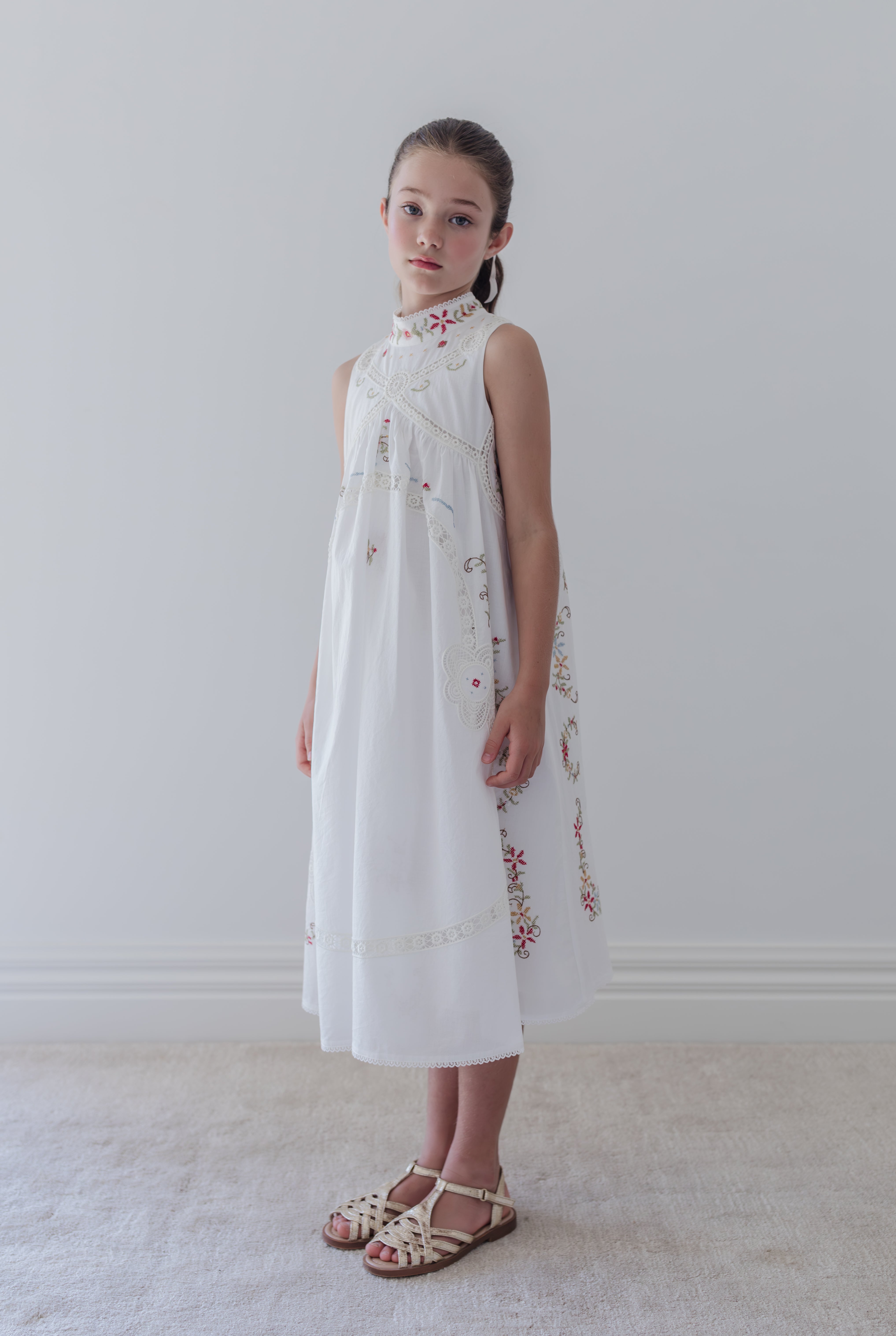 1381 Cross Stitch Sleeveless Dress - White – whoopikids