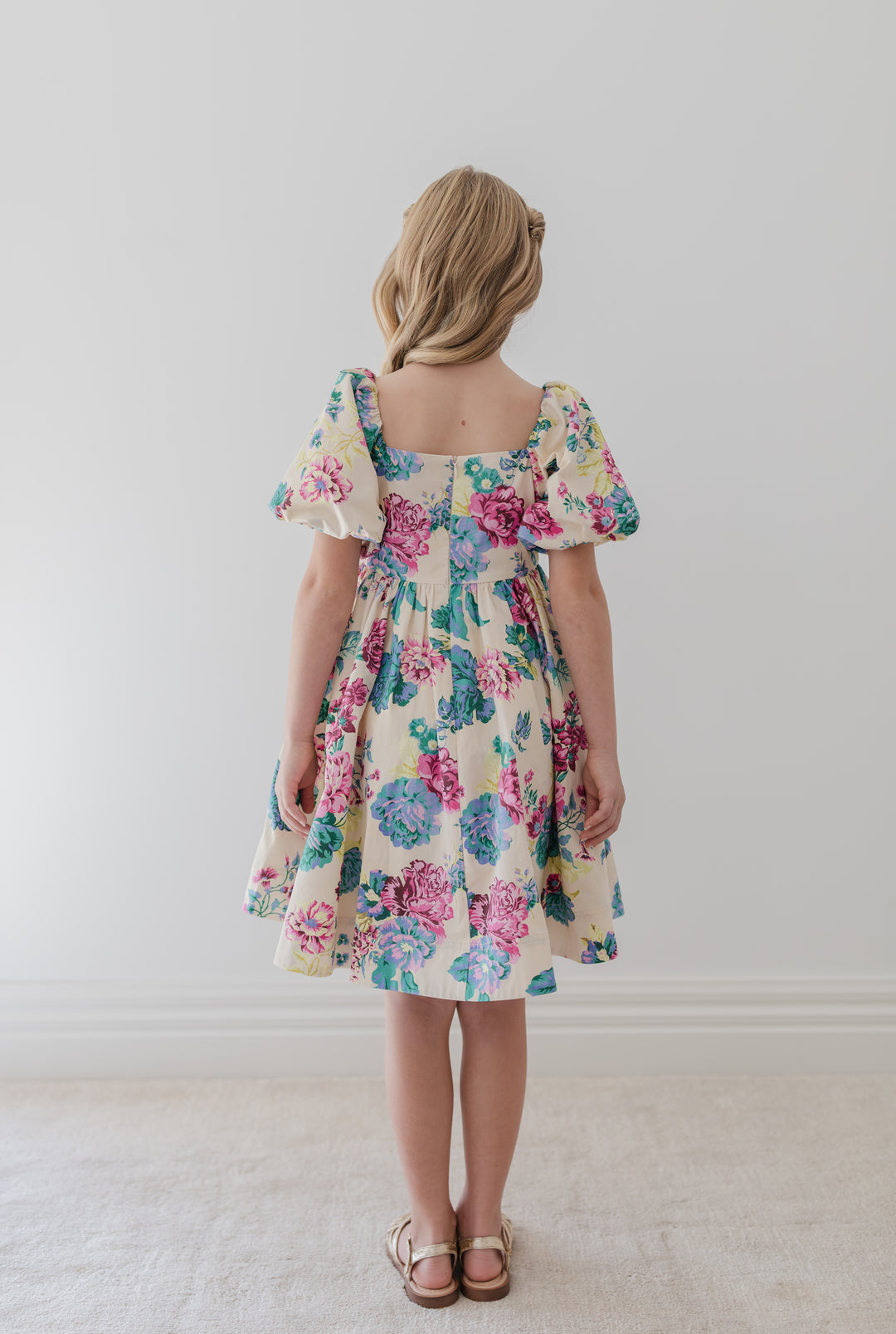 1387B-ELBOW SLV JEWEL PRINT POPLIN DRESS