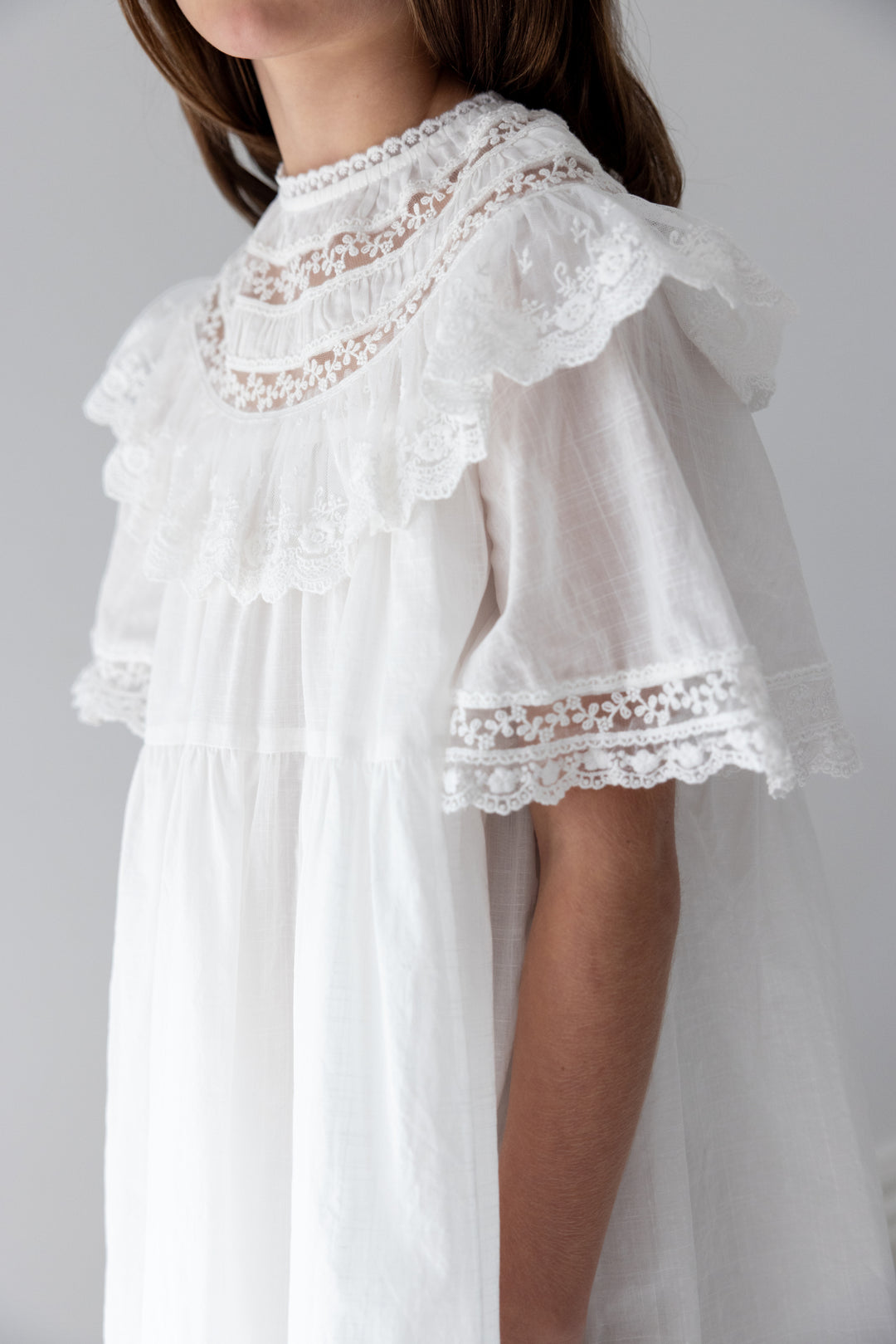 1393-WHITE LACE TRIM COLLAR SMOCK DRESS