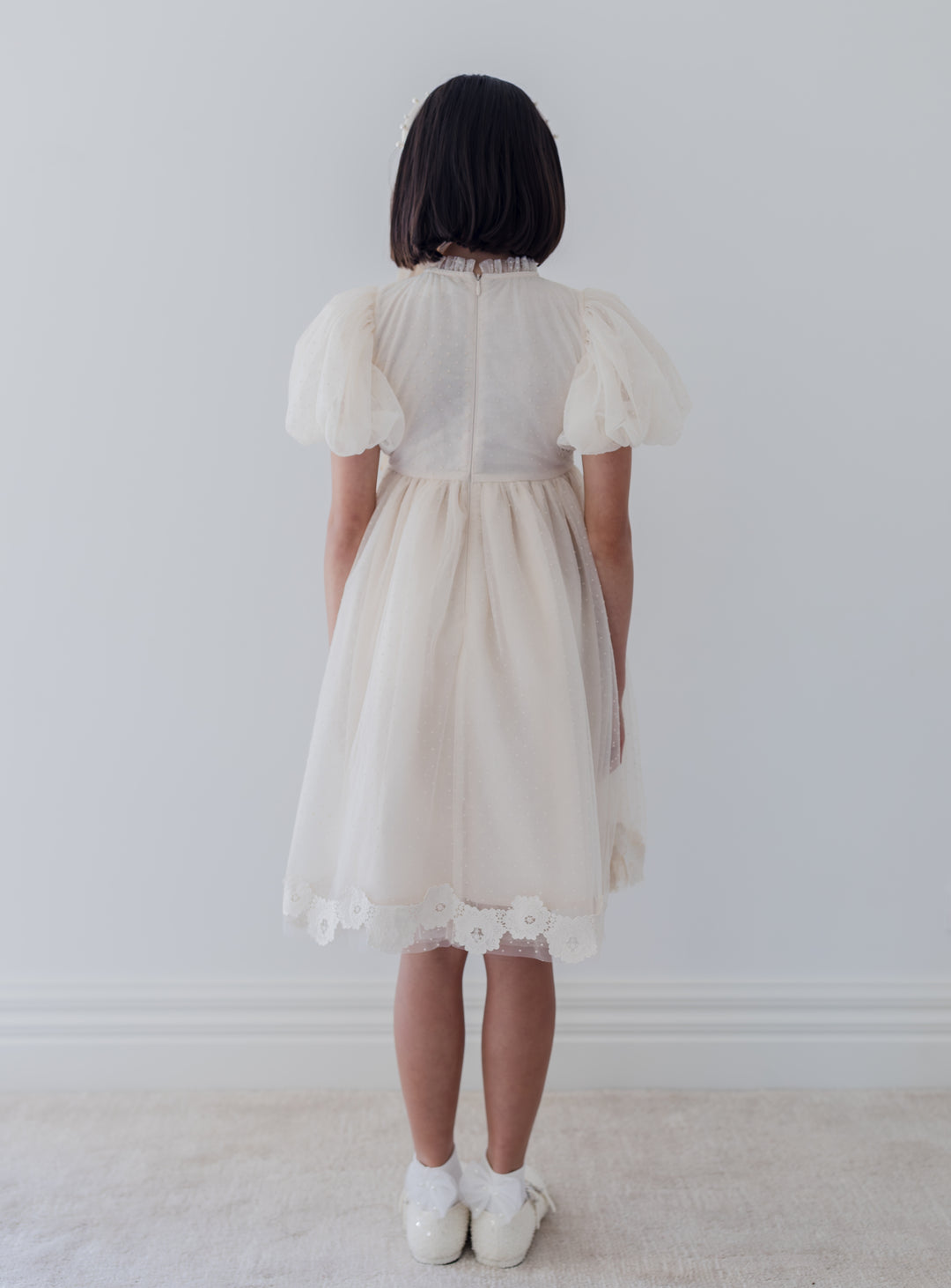 1399-VINTAGE APPLIQUE BODICE TULLE DRESS-VANILLA