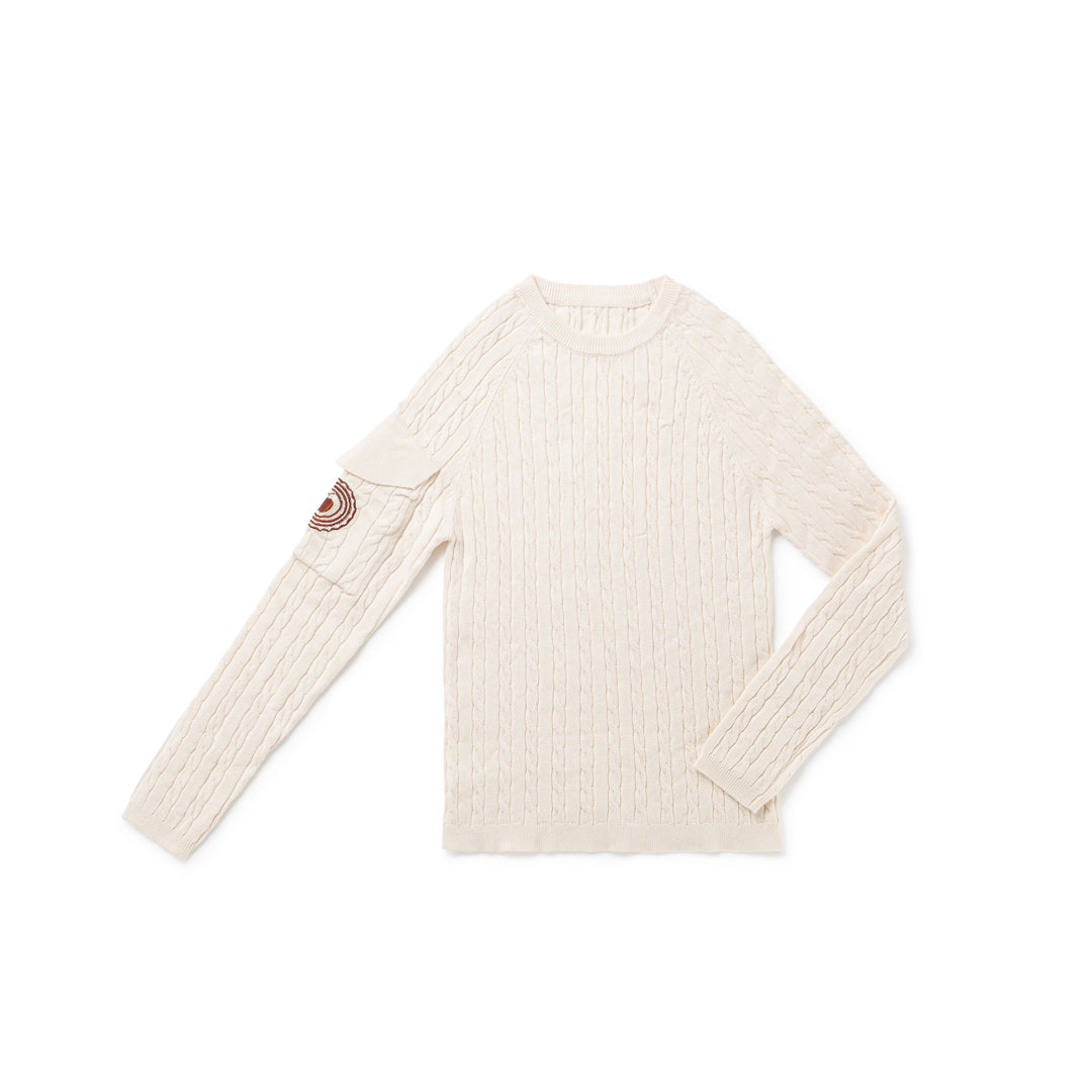 1417-T Girl Cableknit Crew - Ecru-T