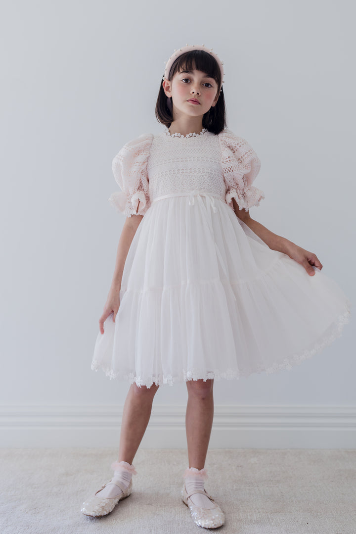 1419B-GOWN-DAISY CHAIN LACE BODICE TULLE GOWN-ICE PINK