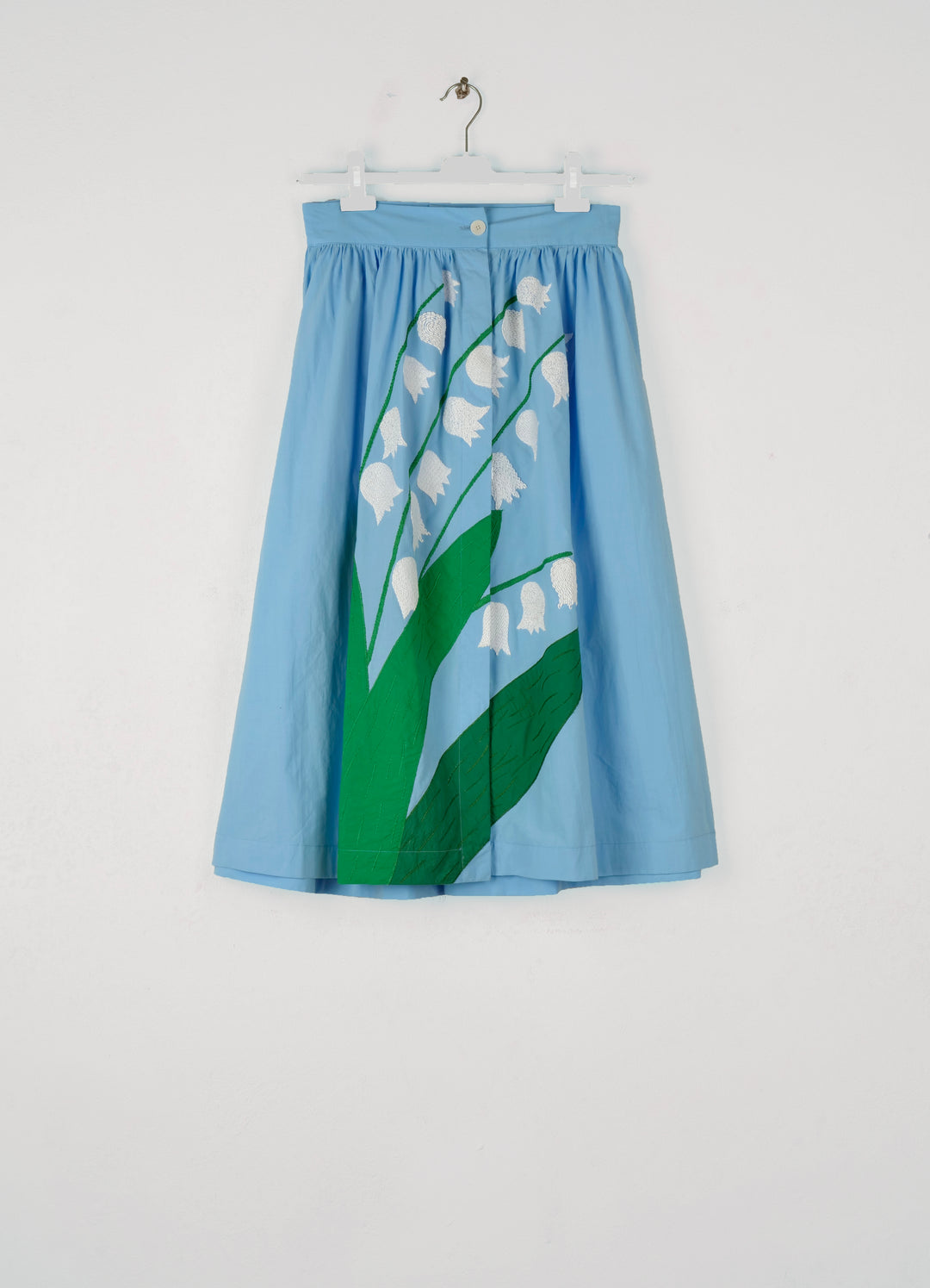 141/SKIRT MONA-APPLIED EMBROIDERY COTTON SKIRT-SKY BLUE