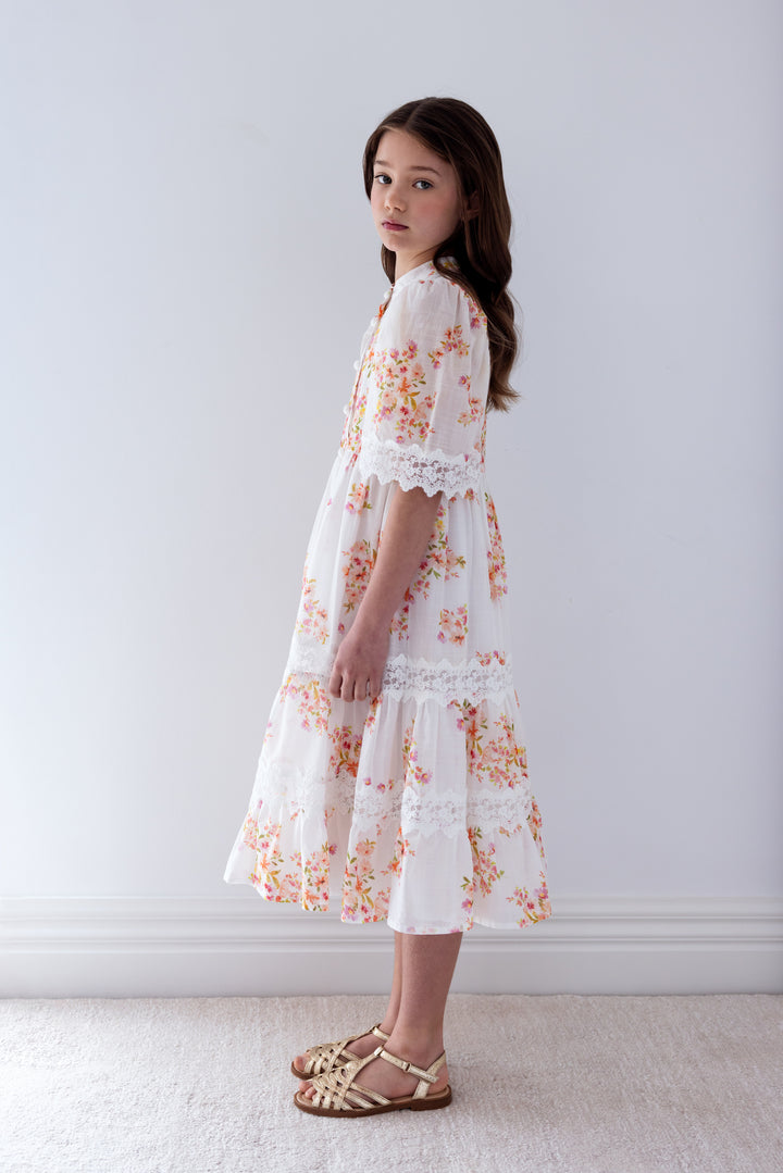 1428B-DITSY  PRINT FLORAL LACE SHIRT DRESS