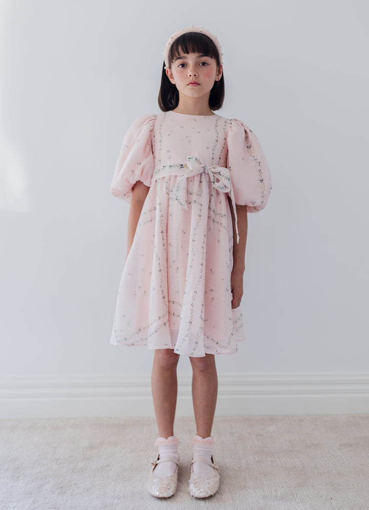 1429-DELICATE BORDER PRINT SILK LINEN DRESS