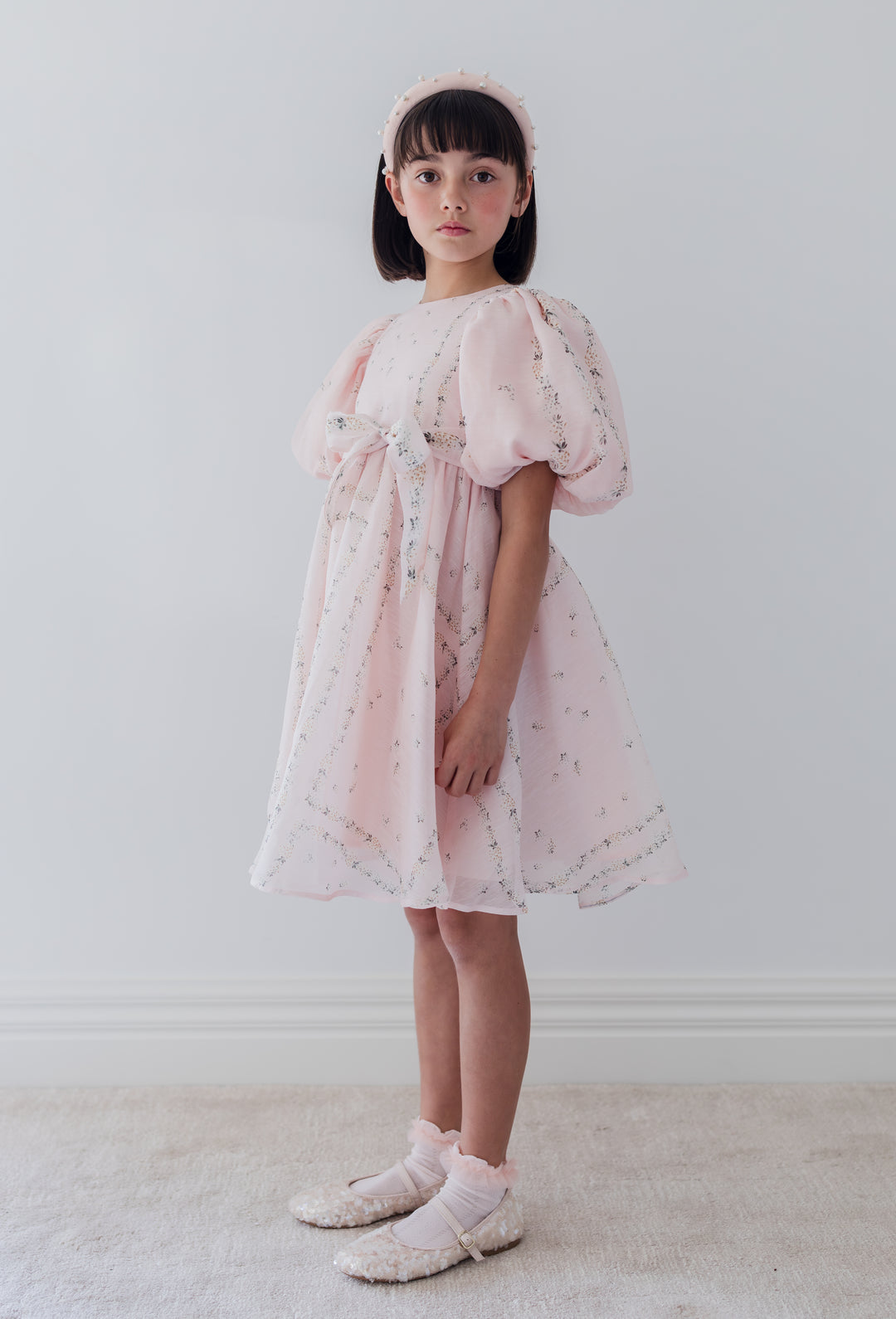 1429-DELICATE BORDER PRINT SILK LINEN DRESS