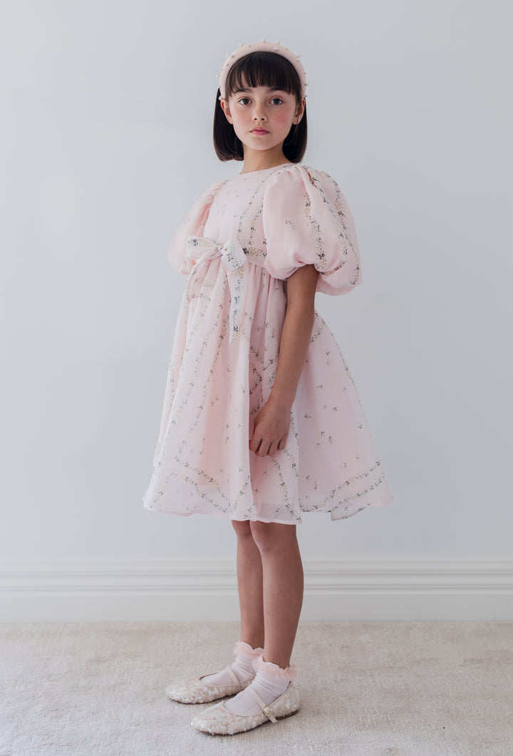 1429-DELICATE BORDER PRINT SILK LINEN DRESS