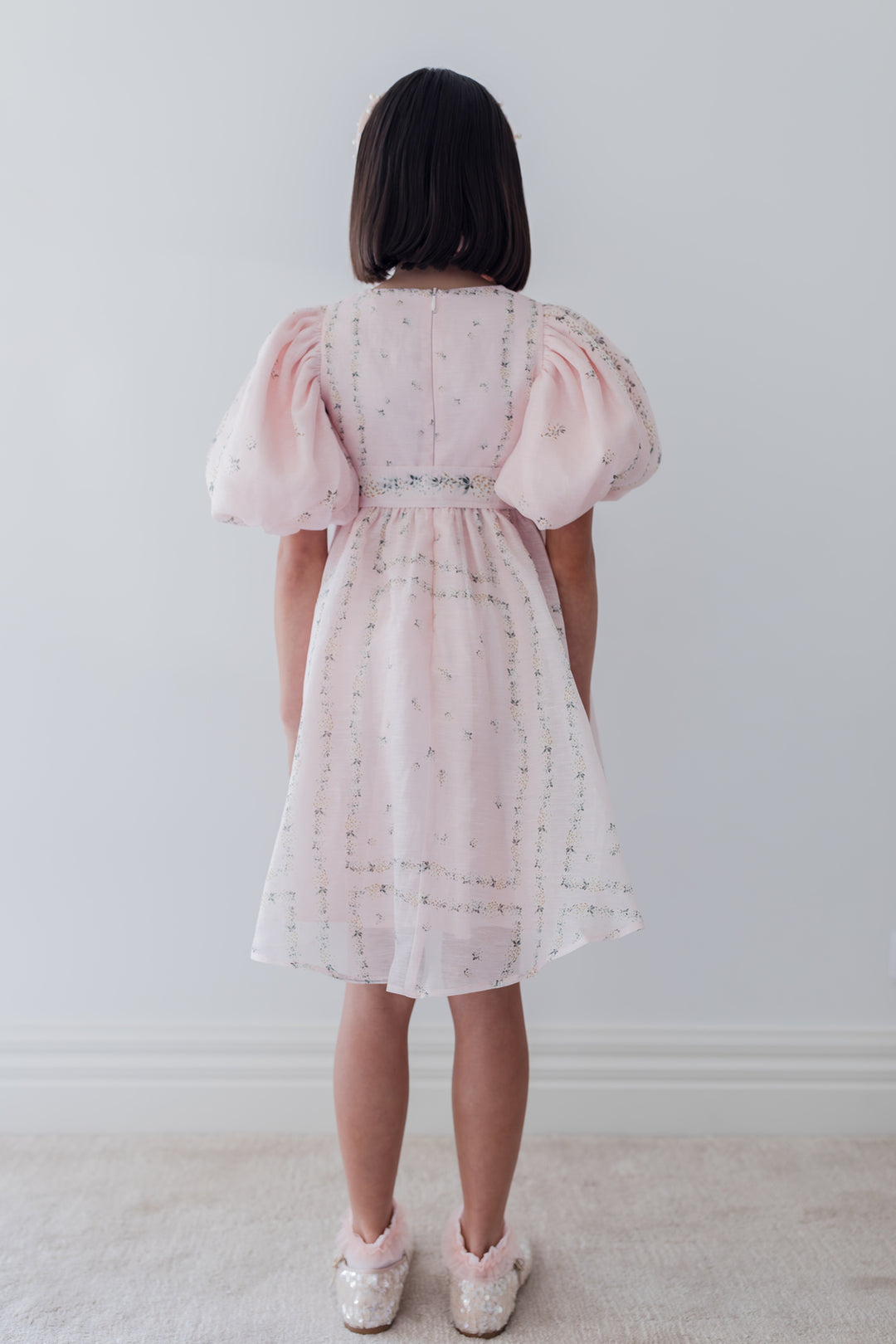 1429-DELICATE BORDER PRINT SILK LINEN DRESS