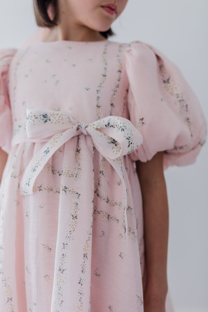 1429-DELICATE BORDER PRINT SILK LINEN DRESS