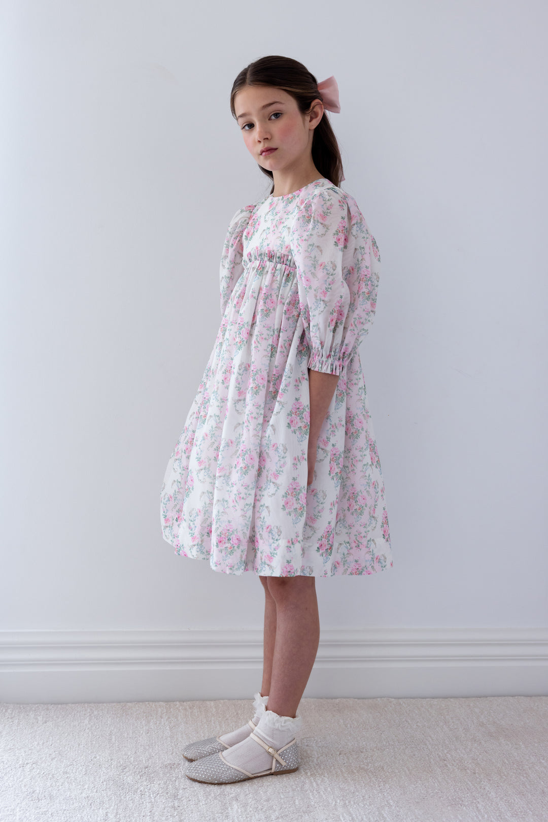 1441-ELBOW-ELBOW SLV VINTAGE WALLPAPER ORGANZA DRESS