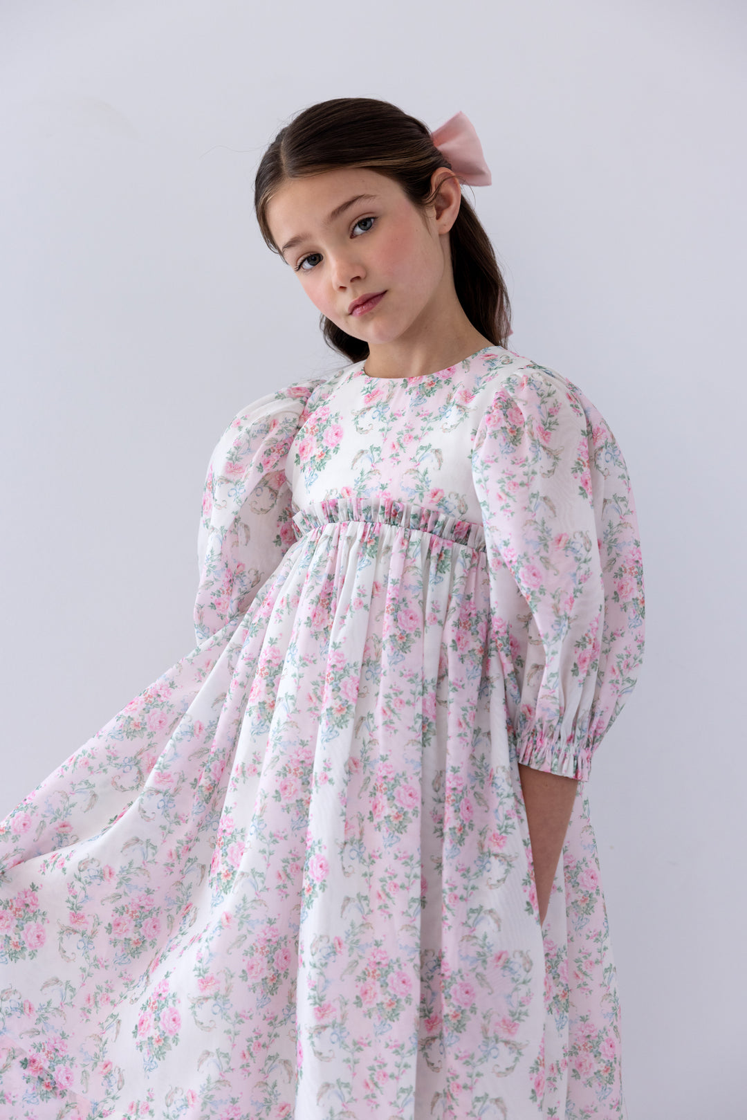 1441-ELBOW-ELBOW SLV VINTAGE WALLPAPER ORGANZA DRESS