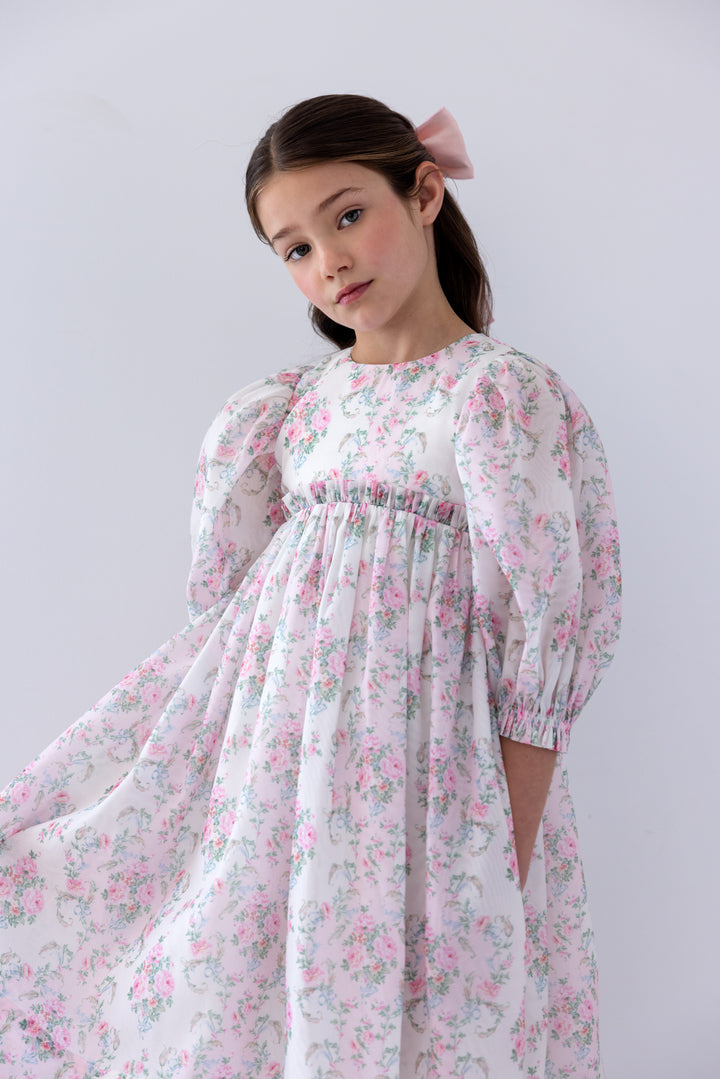 1441-ELBOW-ELBOW SLV VINTAGE WALLPAPER ORGANZA DRESS