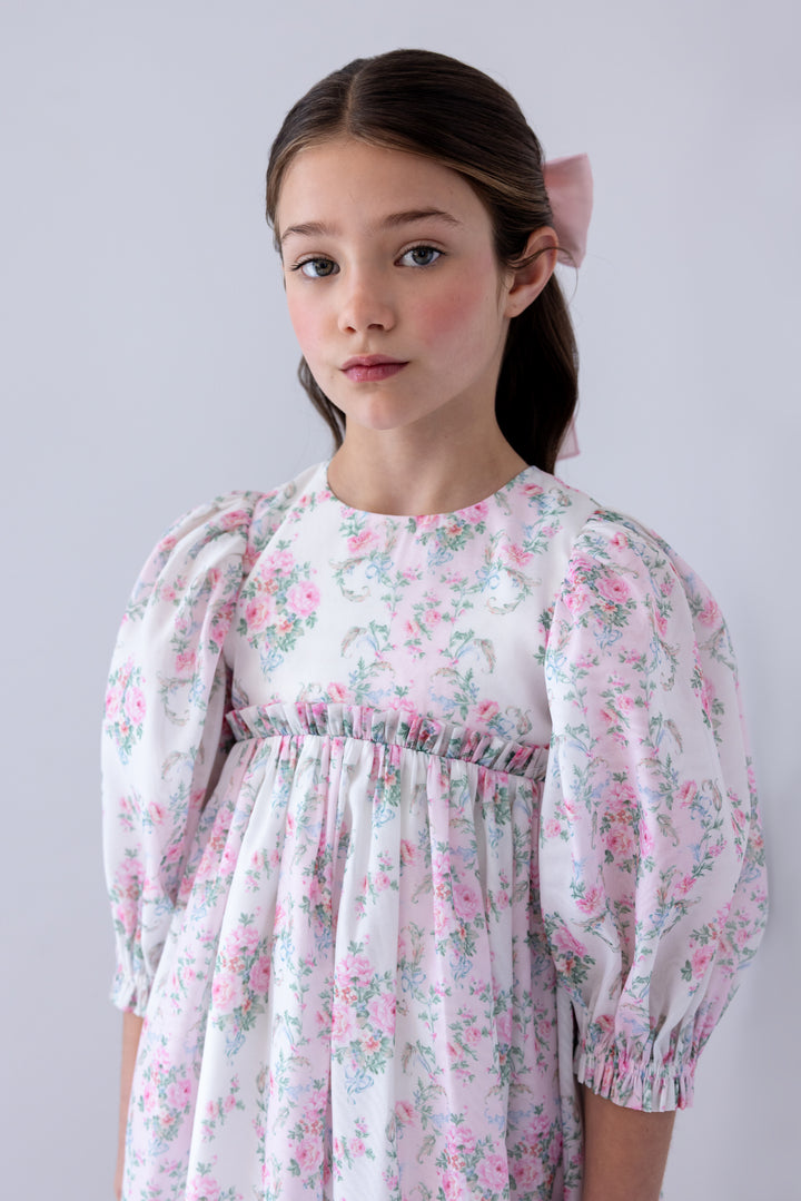1441-ELBOW-ELBOW SLV VINTAGE WALLPAPER ORGANZA DRESS