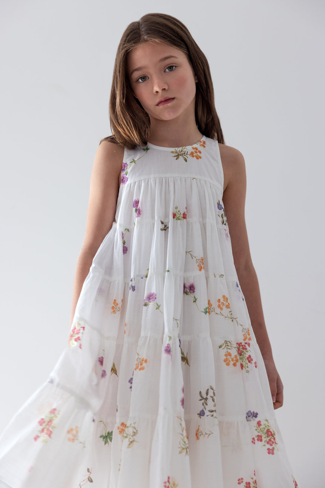 1448B-FLORAL SKETCH PRINT SLEEVELESS DRESS