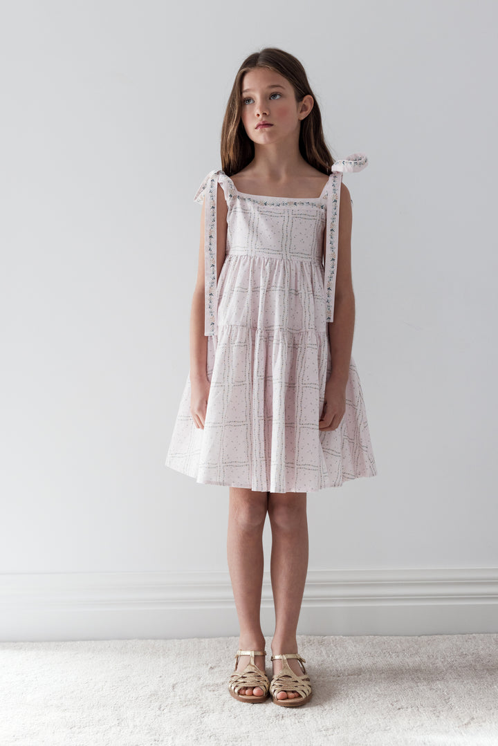 1452-DELICATE BORDER PRINT DRESS WITH TIE STRAPS