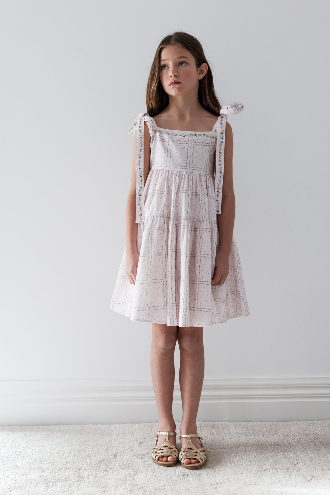 1452-DELICATE BORDER PRINT DRESS WITH TIE STRAPS