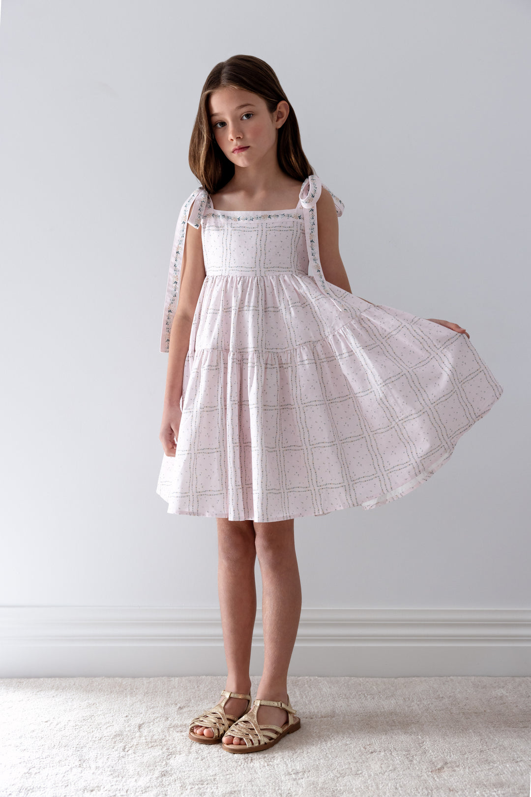 1452-DELICATE BORDER PRINT DRESS WITH TIE STRAPS