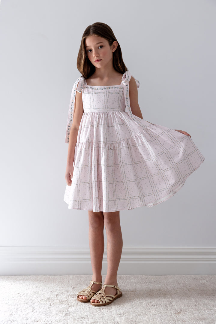 1452-DELICATE BORDER PRINT DRESS WITH TIE STRAPS