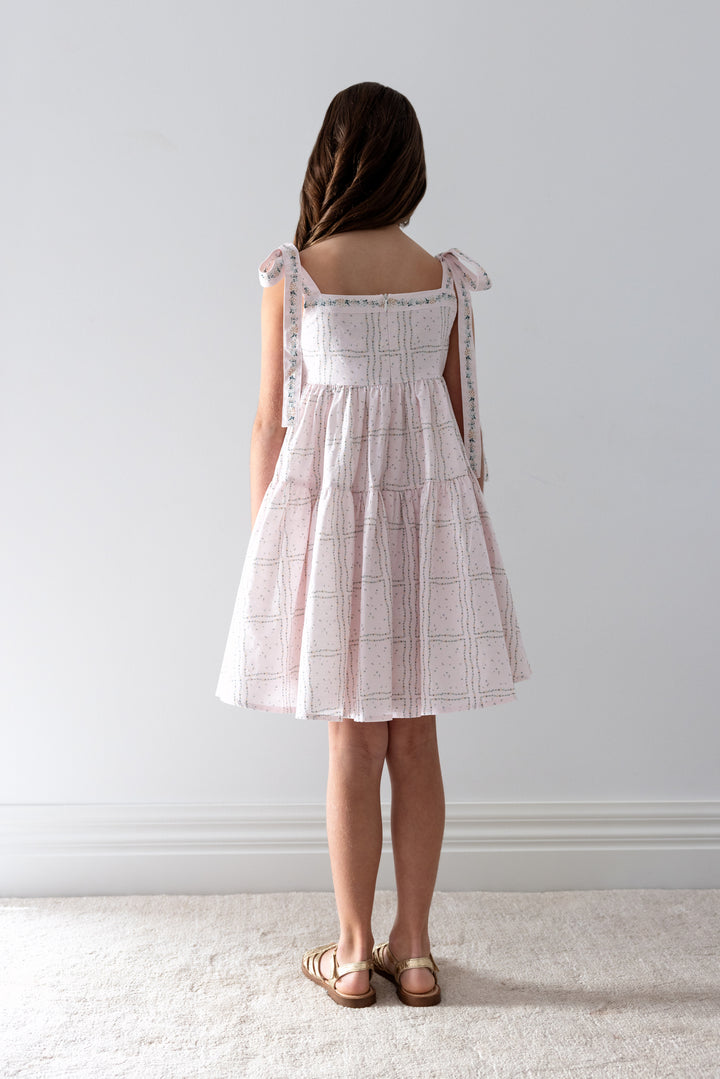 1452-DELICATE BORDER PRINT DRESS WITH TIE STRAPS