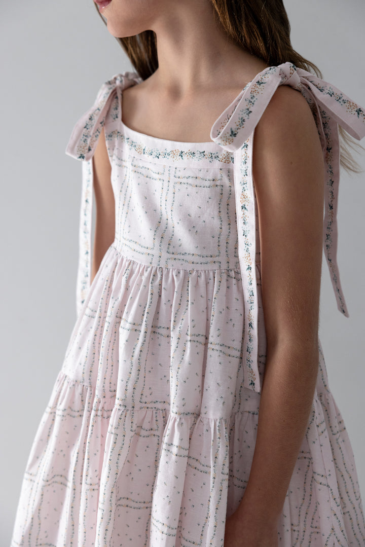 1452-DELICATE BORDER PRINT DRESS WITH TIE STRAPS