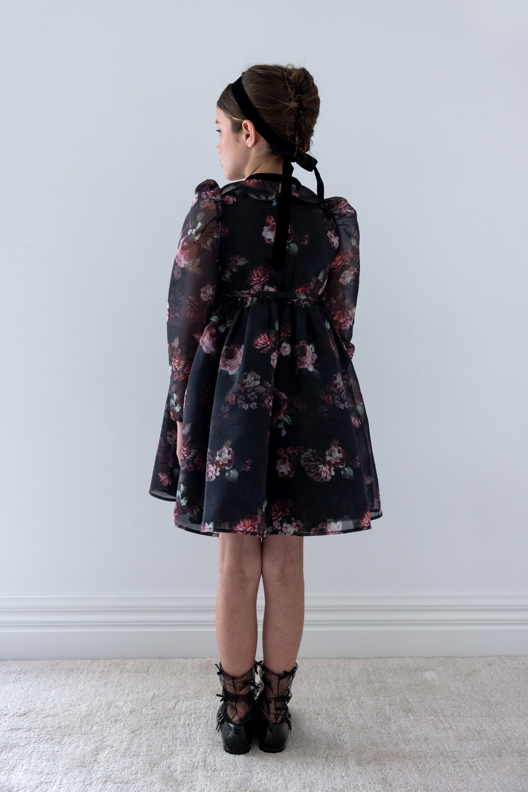 1496 Black Floral Organza Dress - Black Floral