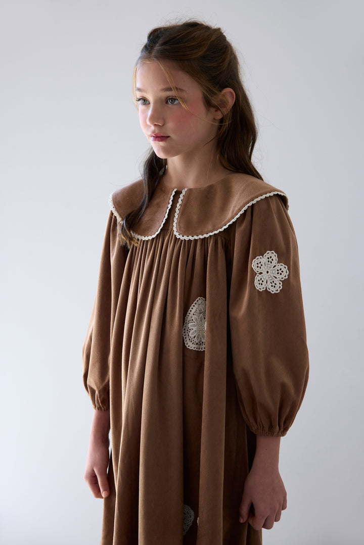 1501B Scattered Applique Cord Dress - Caramel