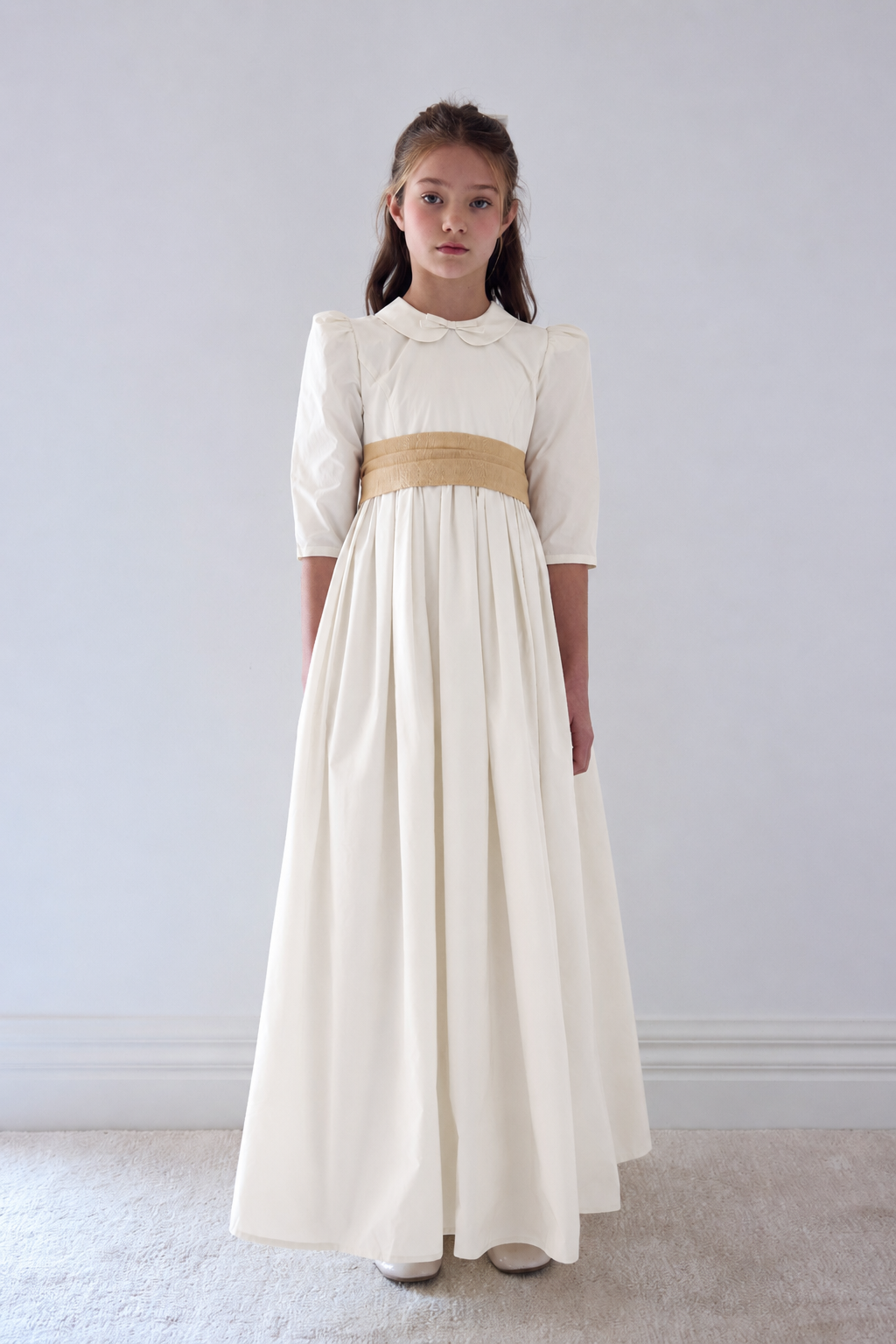 1419C Daisy Lace Gown - Cream with Caramel Ribbon