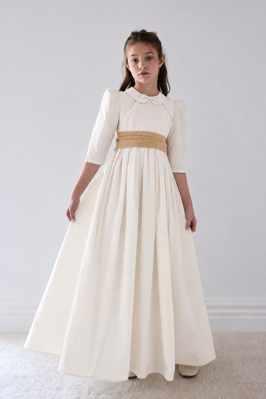 1419C Daisy Lace Gown - Cream with Caramel Ribbon