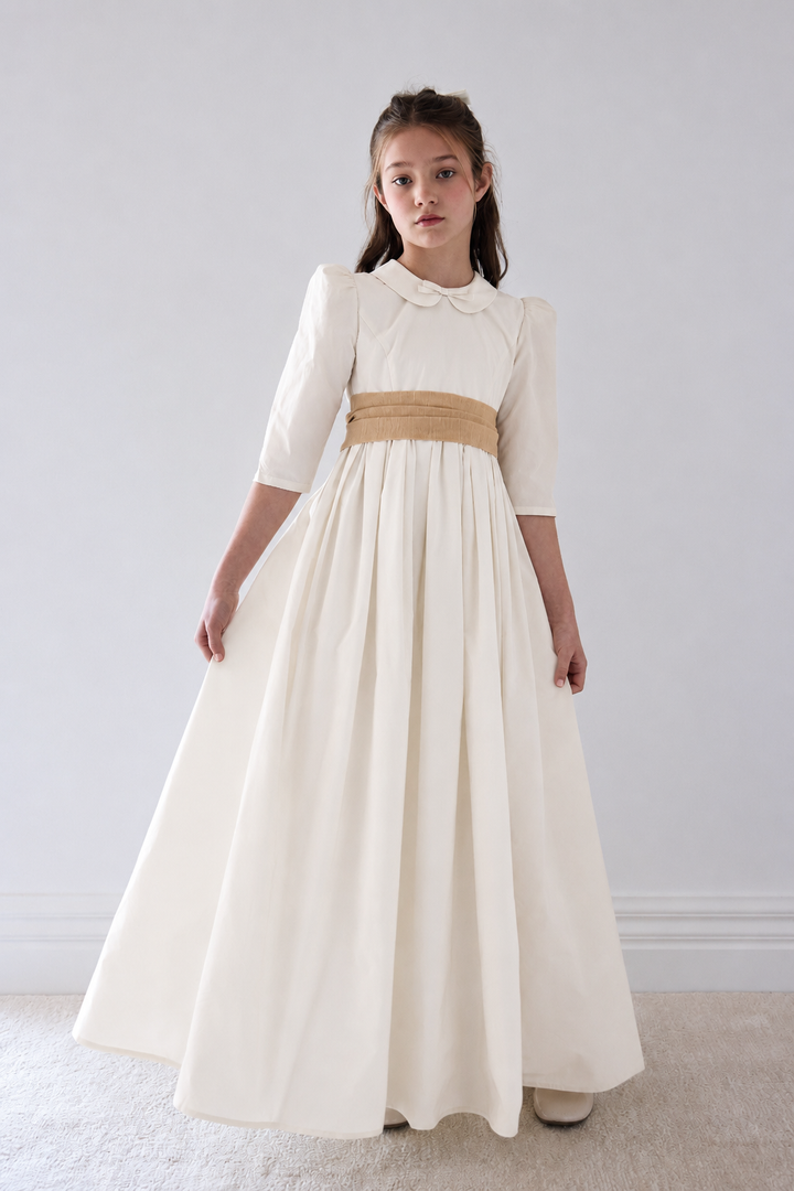 1419C Daisy Lace Gown - Cream with Caramel Ribbon