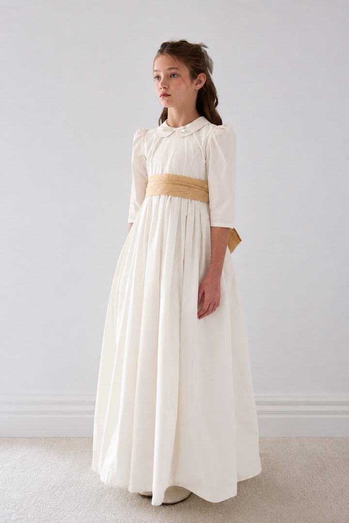 1419C Daisy Lace Gown - Cream with Caramel Ribbon