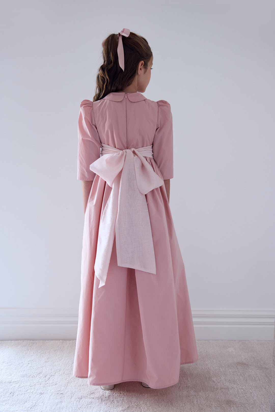1514 Taffeta Gown With Sash - Rose Pink