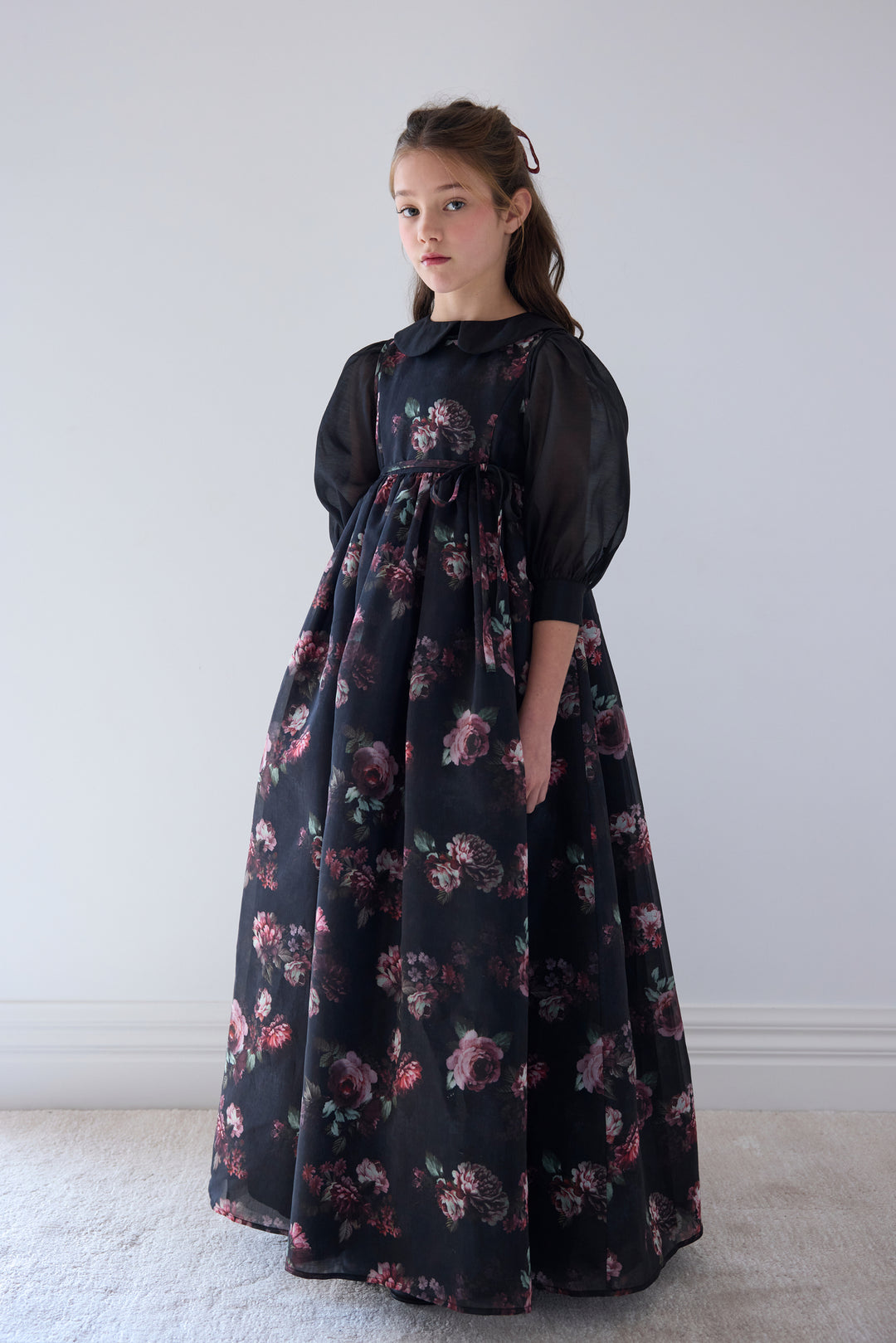 1569-GOWN Black Floral Organza Jumper - Black Floral