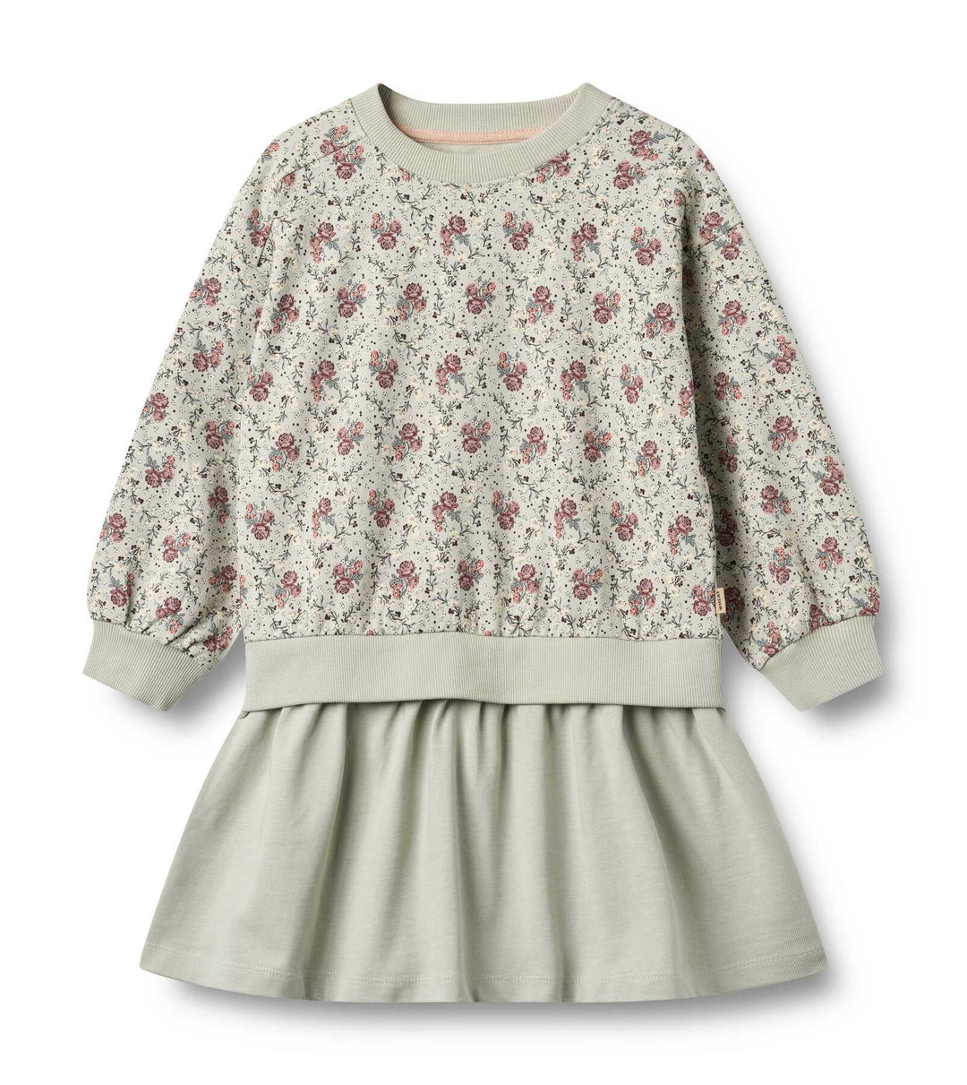 Sweat Dress L/S Maggie (1681-625) slightly green flowers