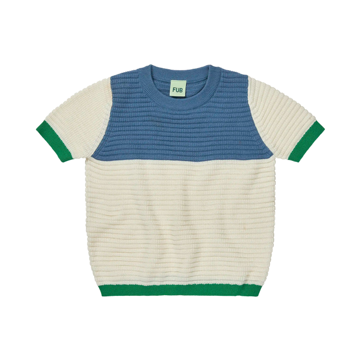 1725-COLOR BLOCK TEE-Ecru/Washed Indigo