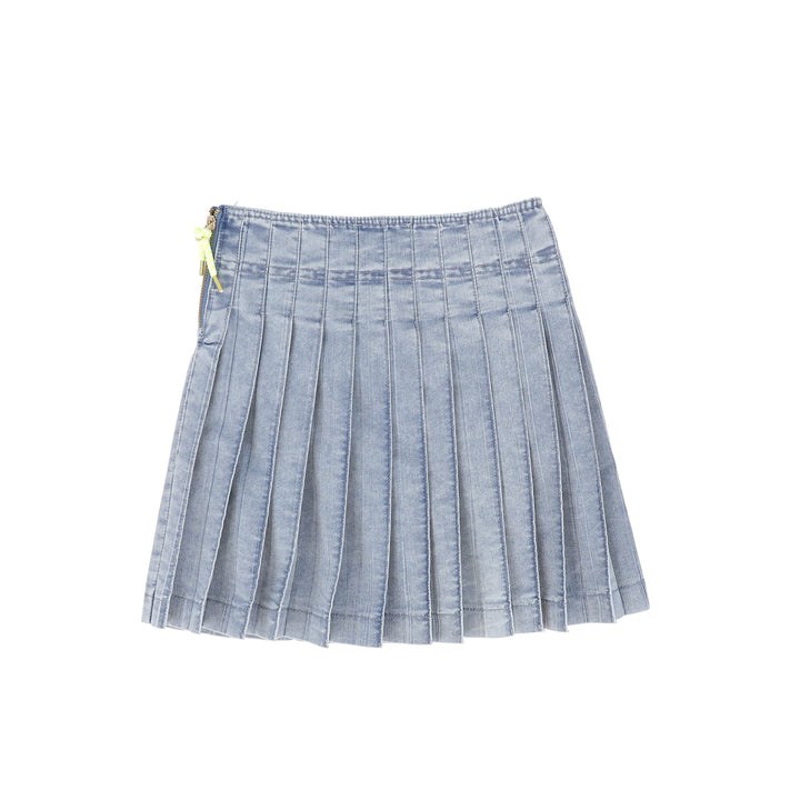 C-18850-Rope Zipper Pleat Skirt-LT Blue Denim