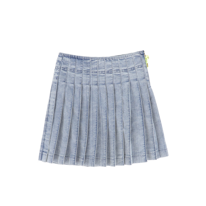 C-18850-Rope Zipper Pleat Skirt-LT Blue Denim