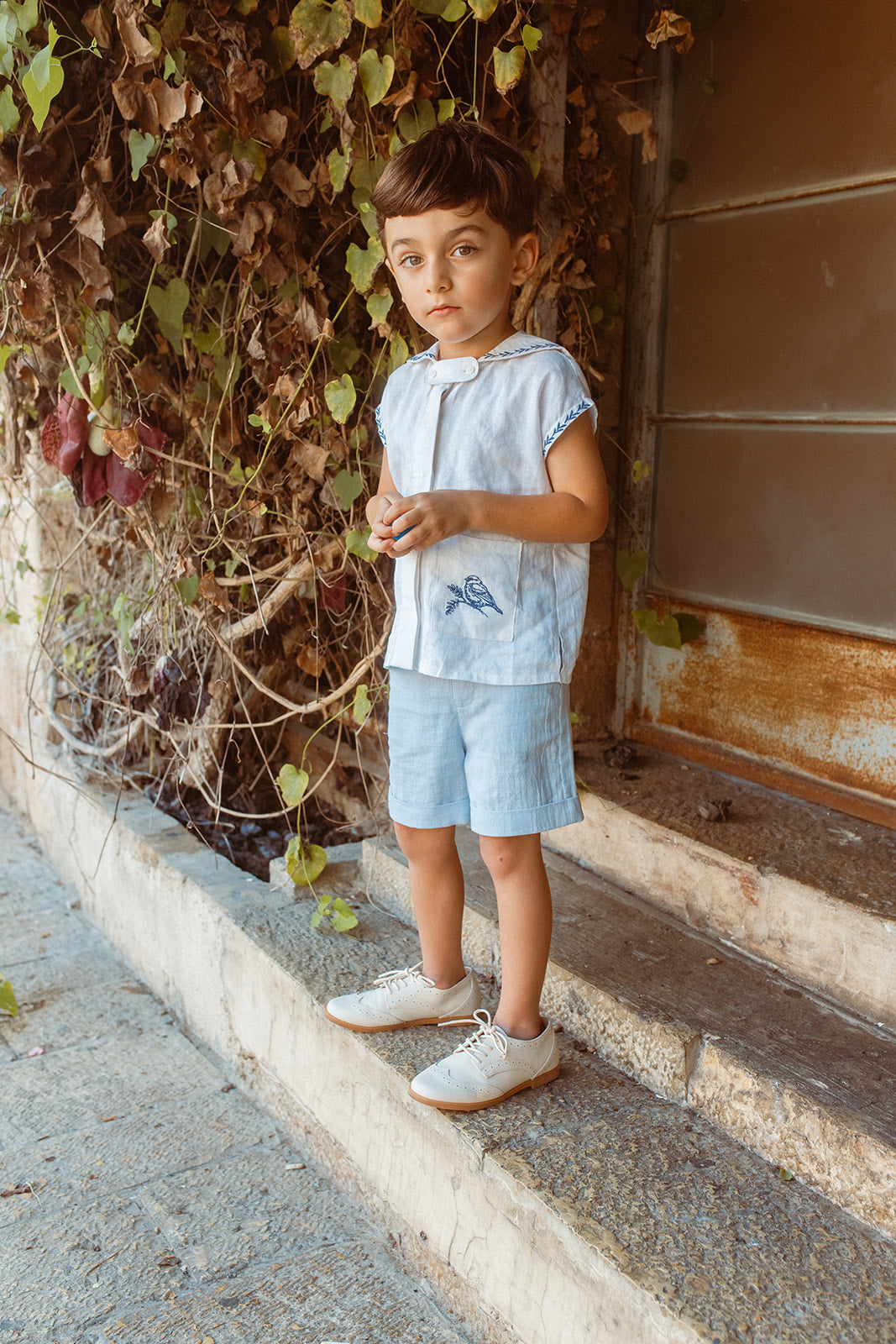 NSE440 BIRD EMBROIDERED POCKET SET-BLUE